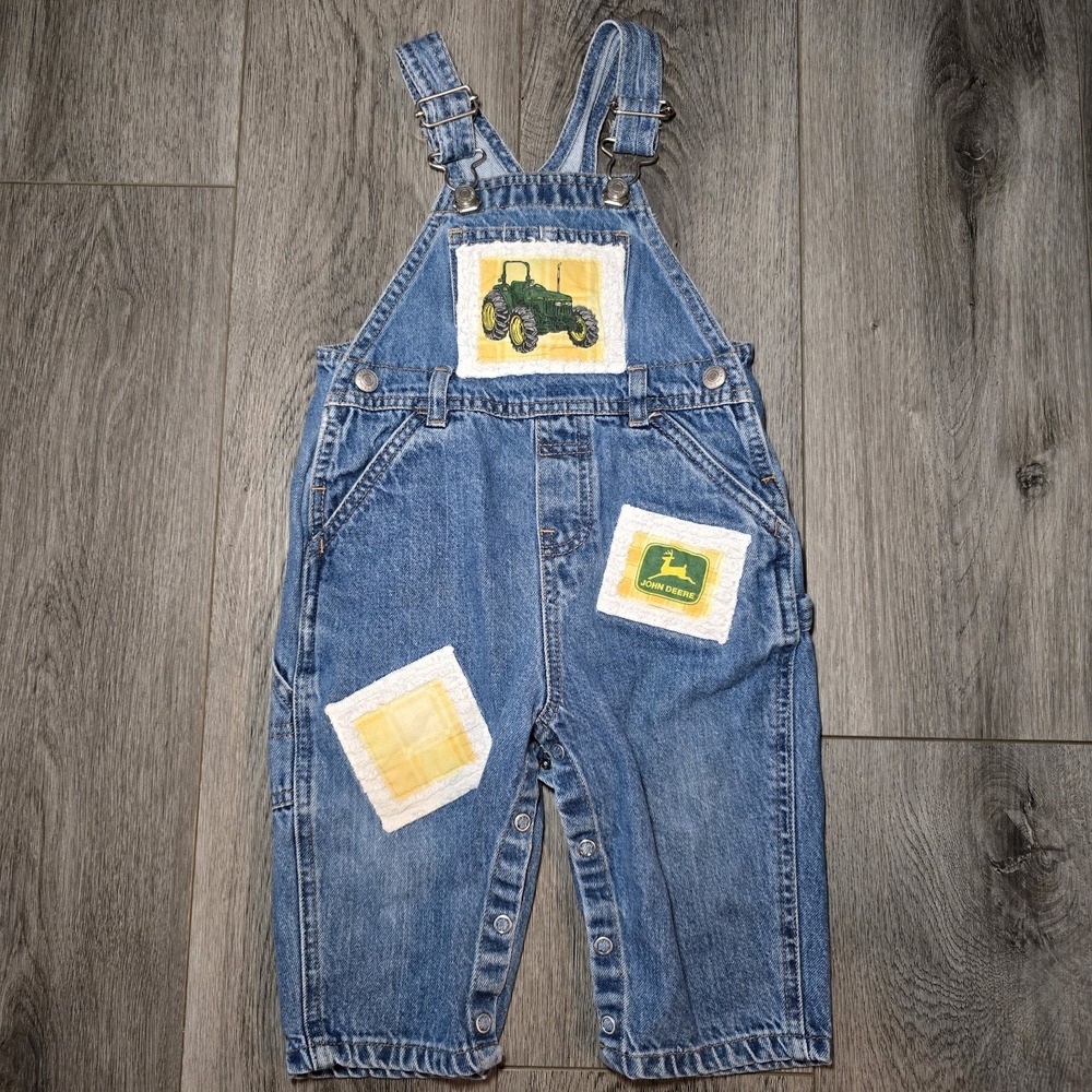 Vintage Y2K Green Tractor Old Navy Y2K 18m Coveralls Patchwork Baby Bibs Denim